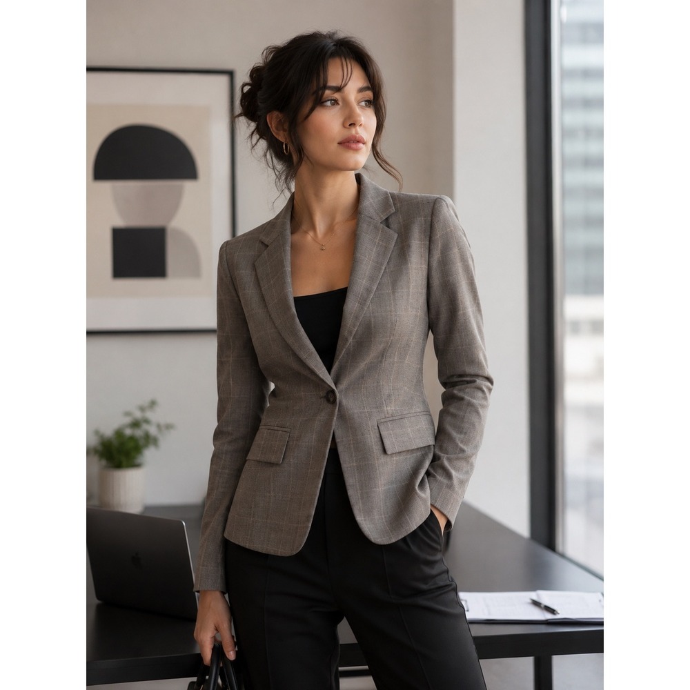 Banana Republic Women's Grey Glen Plaid Wool Blend Single Button Blazer 4 Office